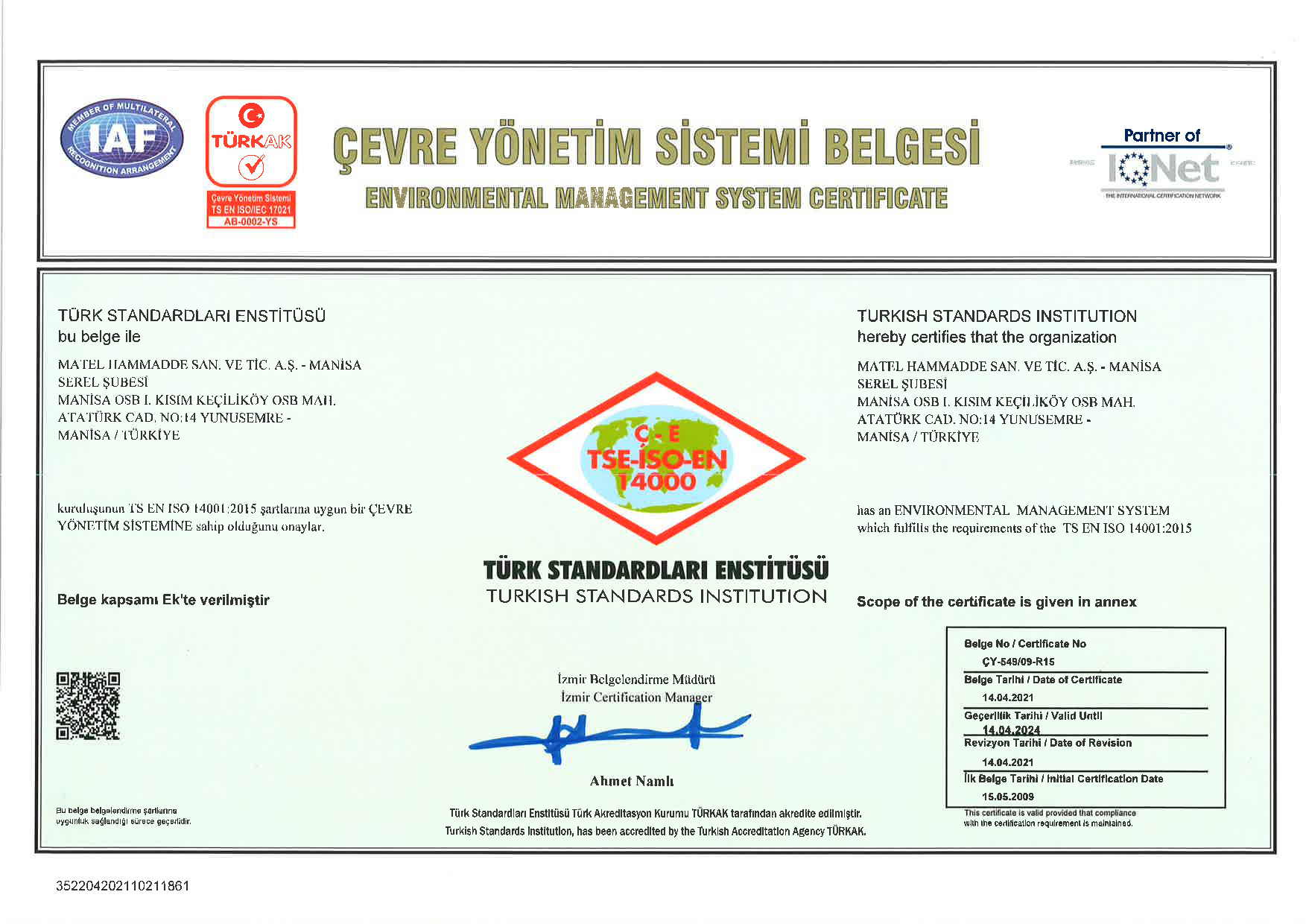 TS EN ISO 14001 ÇEVRE YÖNETİM SİSTEMİ
